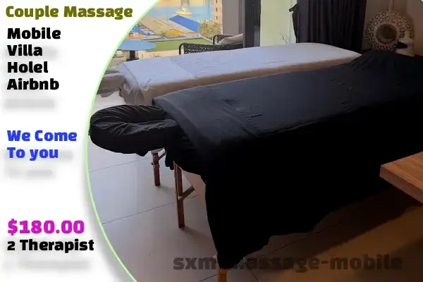 Multiple massage tables set up for a group wellness session at Cupecoy Cliff with ocean views in St Maarten.